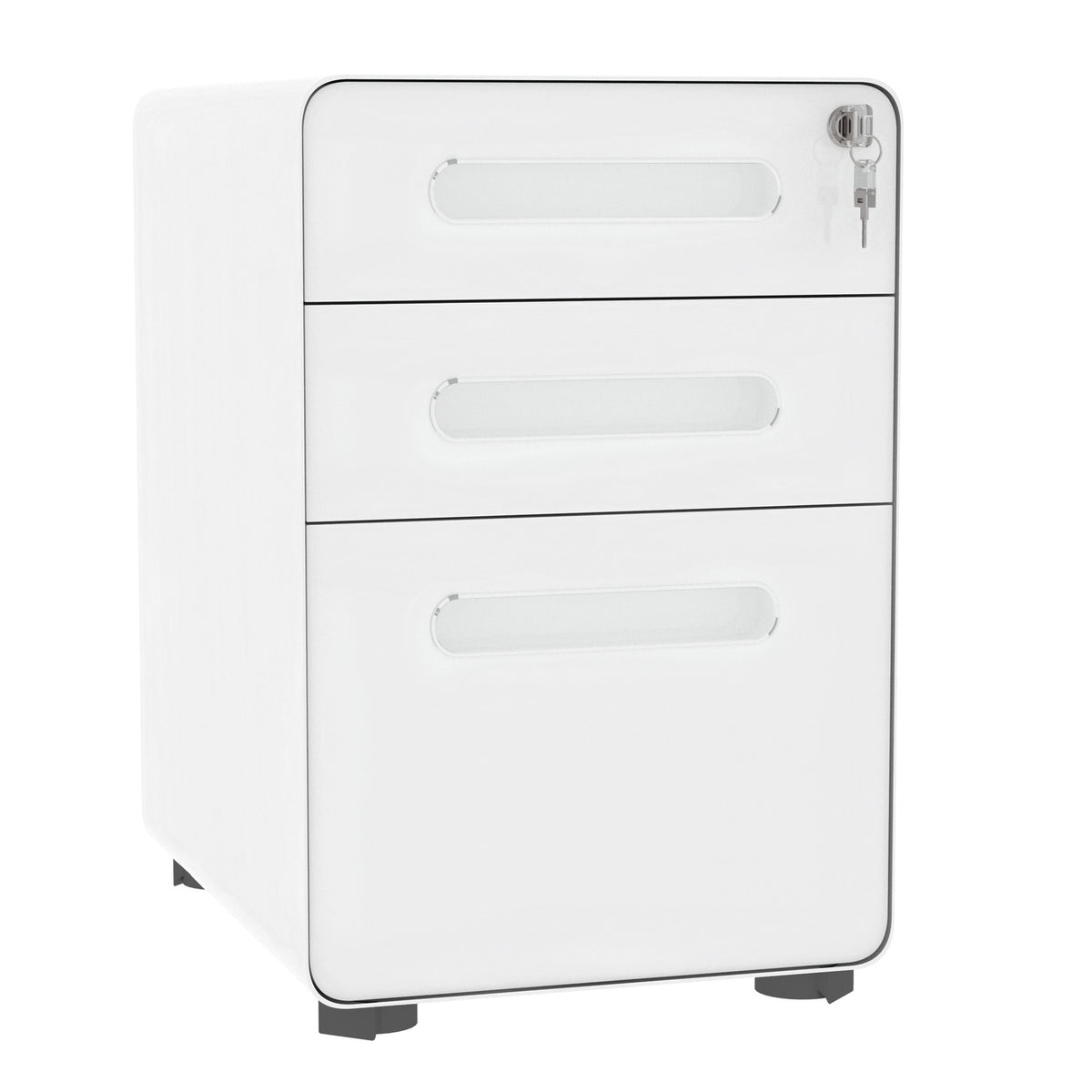 Roll container filing cabinet office container with 3 drawers, steel, white, 39x48x59cm
