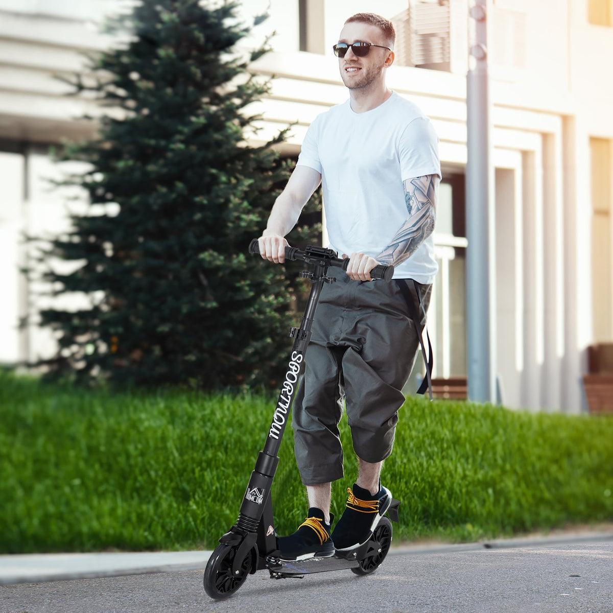 Roller Scooter Kick Scooter 83-102 Cm Height Adjustable From 14 Years Innovative Folding Design With Shock Absorber System, Foot Brake And Carrying Strap
