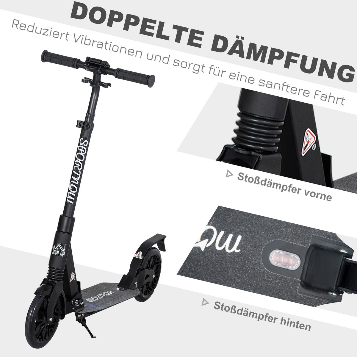 Roller Scooter Kick Scooter 83-102 Cm Height Adjustable From 14 Years Innovative Folding Design With Shock Absorber System, Foot Brake And Carrying Strap