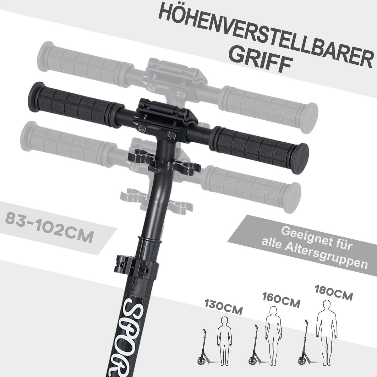 Roller Scooter Kick Scooter 83-102 Cm Height Adjustable From 14 Years Innovative Folding Design With Shock Absorber System, Foot Brake And Carrying Strap