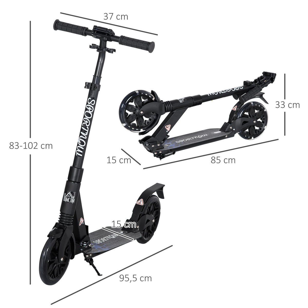Roller Scooter Kick Scooter 83-102 Cm Height Adjustable From 14 Years Innovative Folding Design With Shock Absorber System, Foot Brake And Carrying Strap