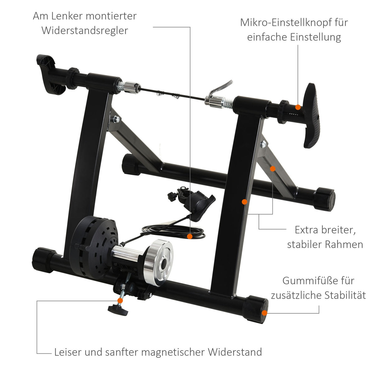 Roller Trainer Bicycle Exercise Bike, Magnetic Brake, Foldable & Adjustable, For 26"-28"/700C, Steel, Black, 54.5X47.2X39.1Cm
