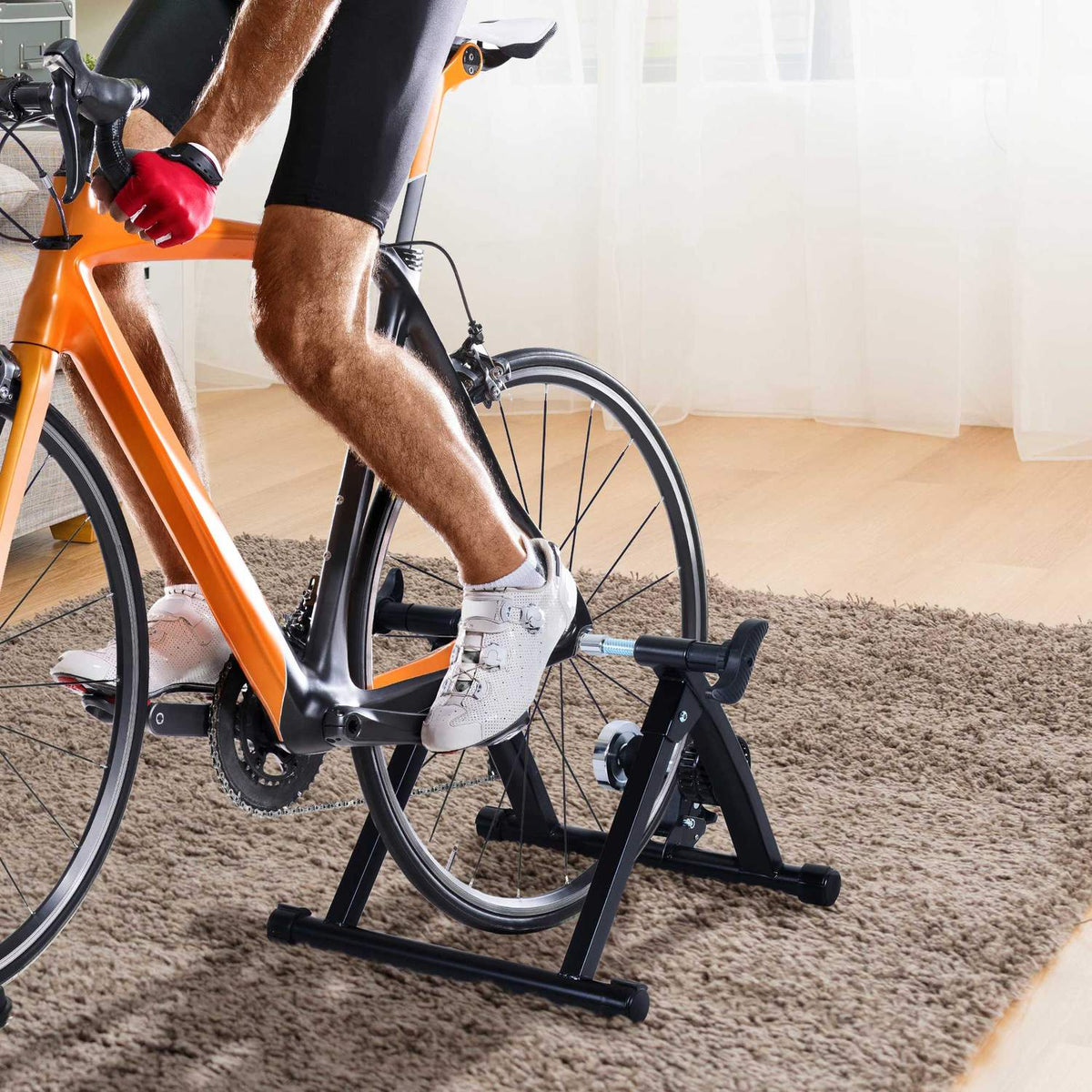 Roller Trainer, Indoor Bicycle Exercise Bike, Foldable With Magnetic Brake, For 26"-28" Wheels, Steel, Black, 54.5X47.2X39.1Cm