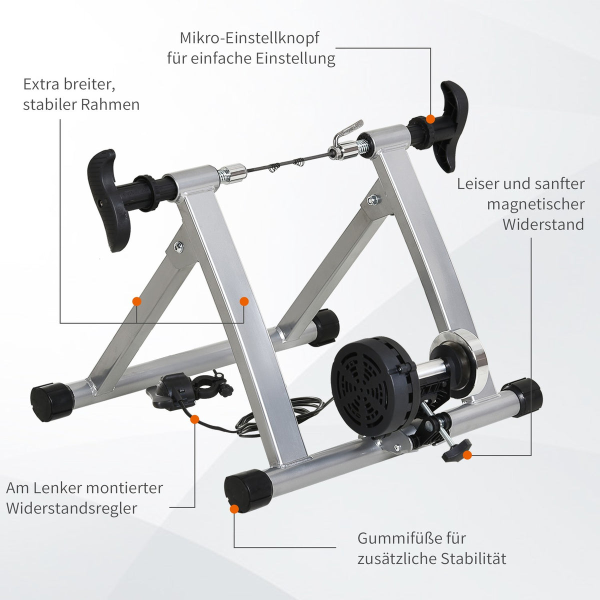 Roller Trainer Road Bike Bicycle Trainer Indoor Magnetic Brake Foldable Adjustable 26"-28" Or 700C Steel Silver