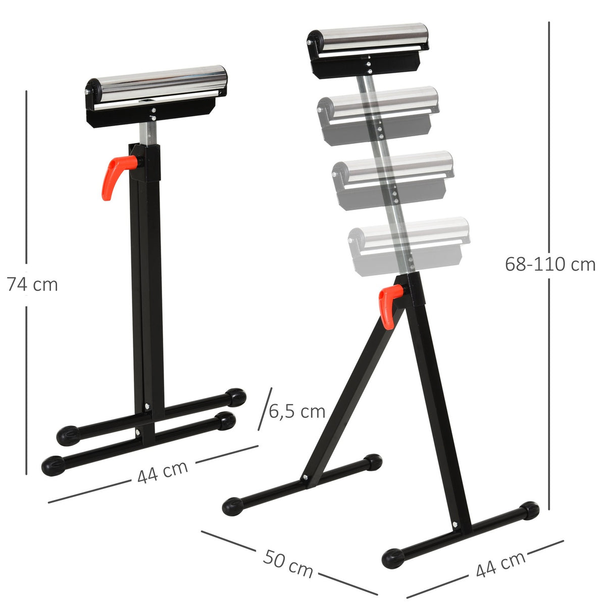 Roller Trestle Height-Adjustable Support Trestle, Loadable Up To 90Kg, Metal, Black, 44X50X68-110Cm