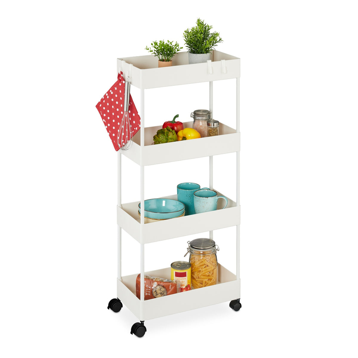 Rolling Cart with 4 Levels, Multi-Purpose Storage