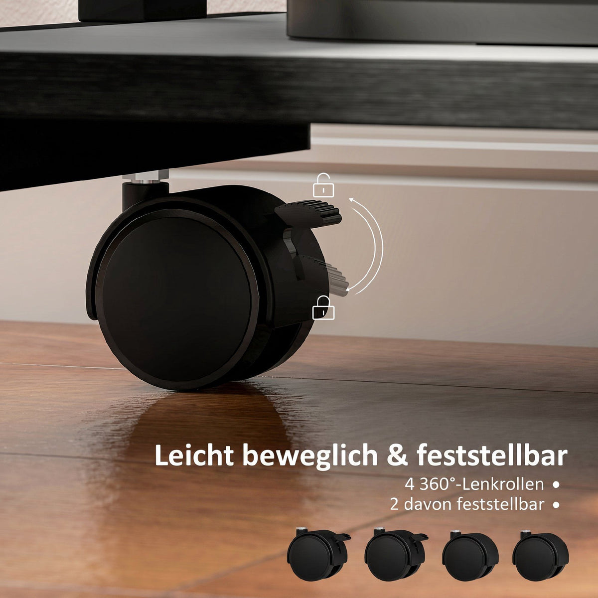 Rolling Computer Desk with Drawer, Shelves and Locking Casters