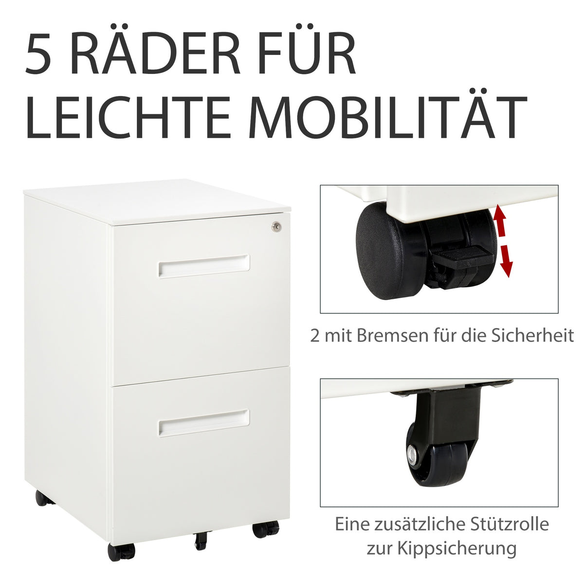Rolling Container Filing Cabinet With 2 Drawers, Lockable, Wheels, A4, Steel