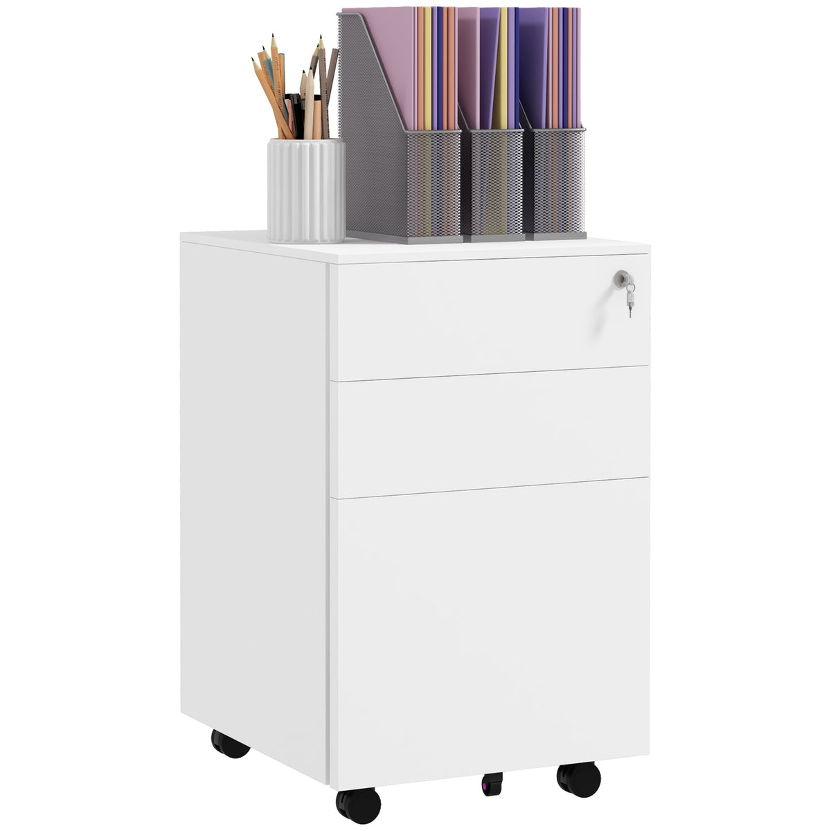 Rolling Container Filing Cabinet With 3 Drawers & Lock, For A4, Steel, 37X43.5X60Cm