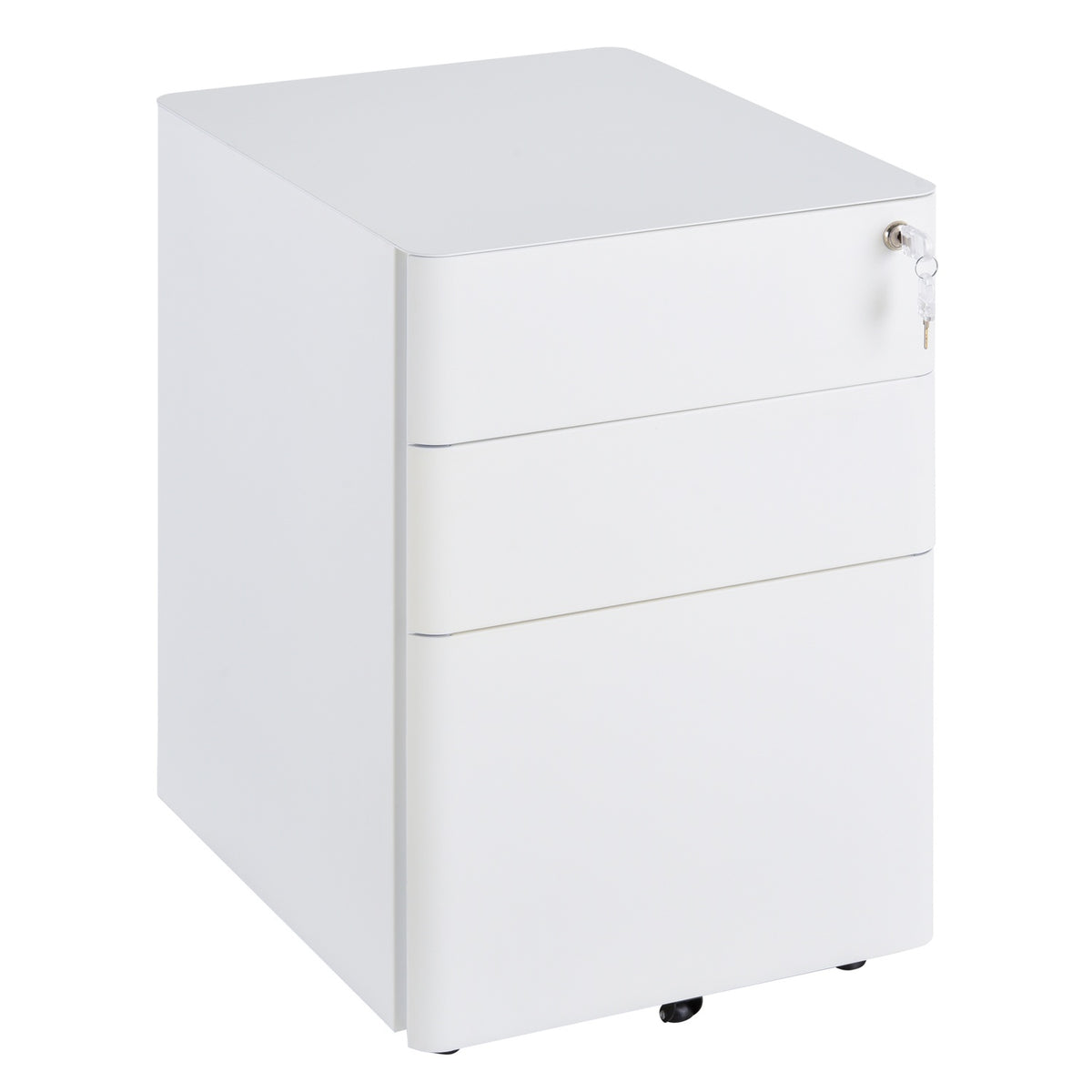 Rolling Container Mobile Filing Cabinet With 3 Drawers, Office Cabinet, Steel, White, 39X48X59Cm