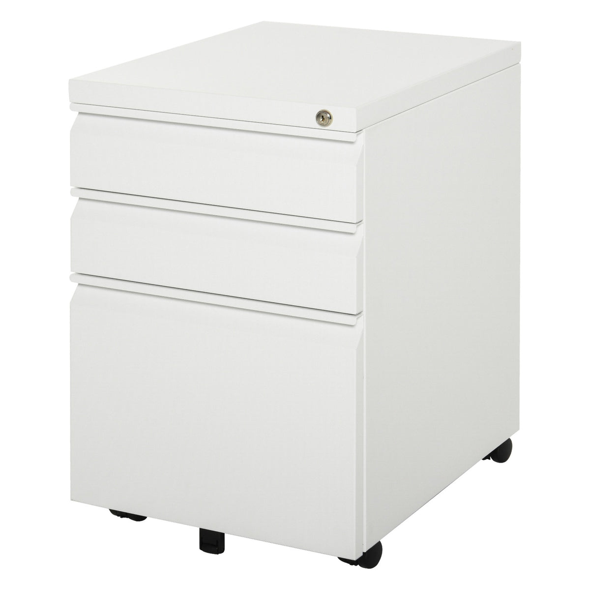 Rolling Container With 3 Drawers, Office Cabinet With Wheels, Concave Handle, Steel, White, 39X48X60Cm