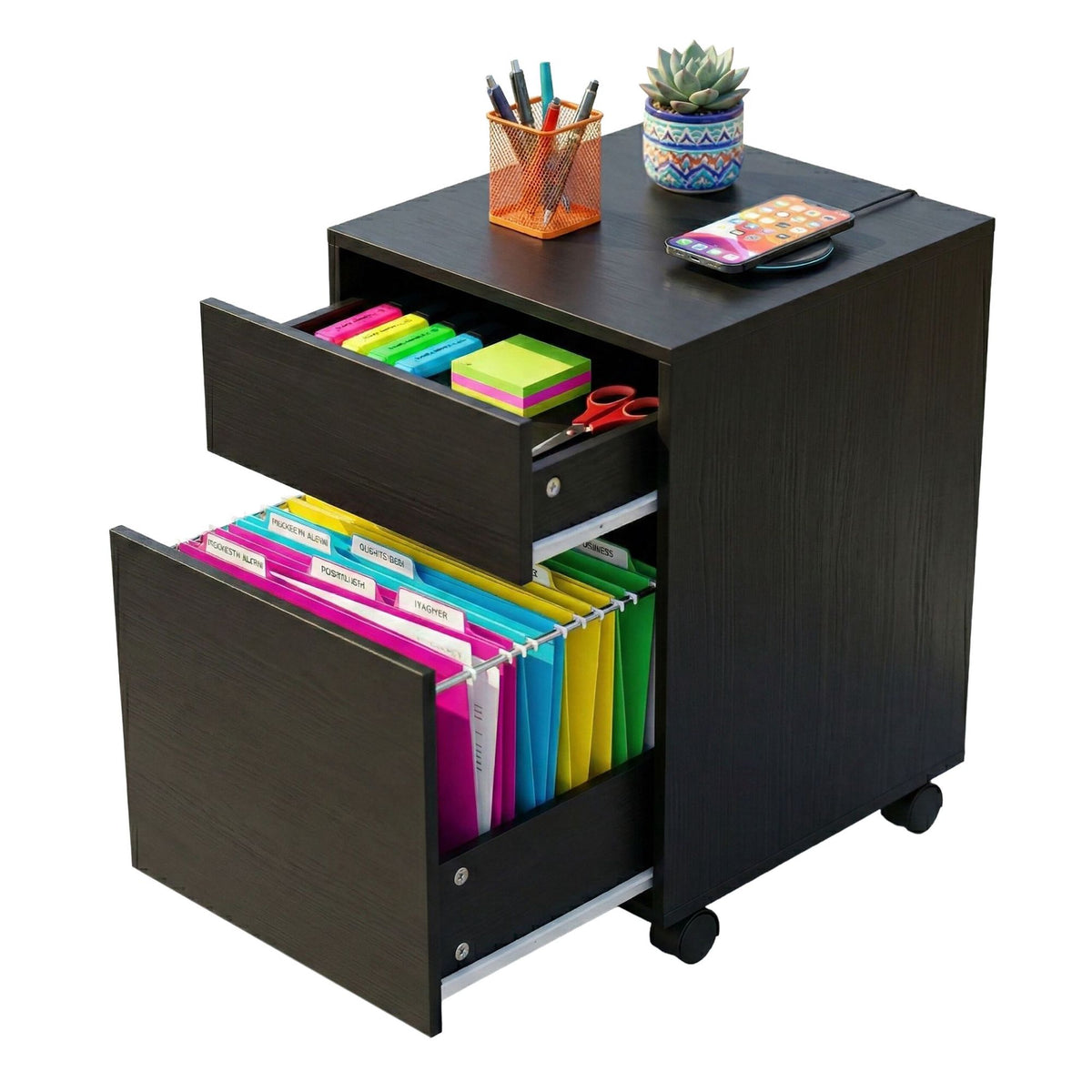 Rolling File Cabinet with Hanging Rails and Drawer