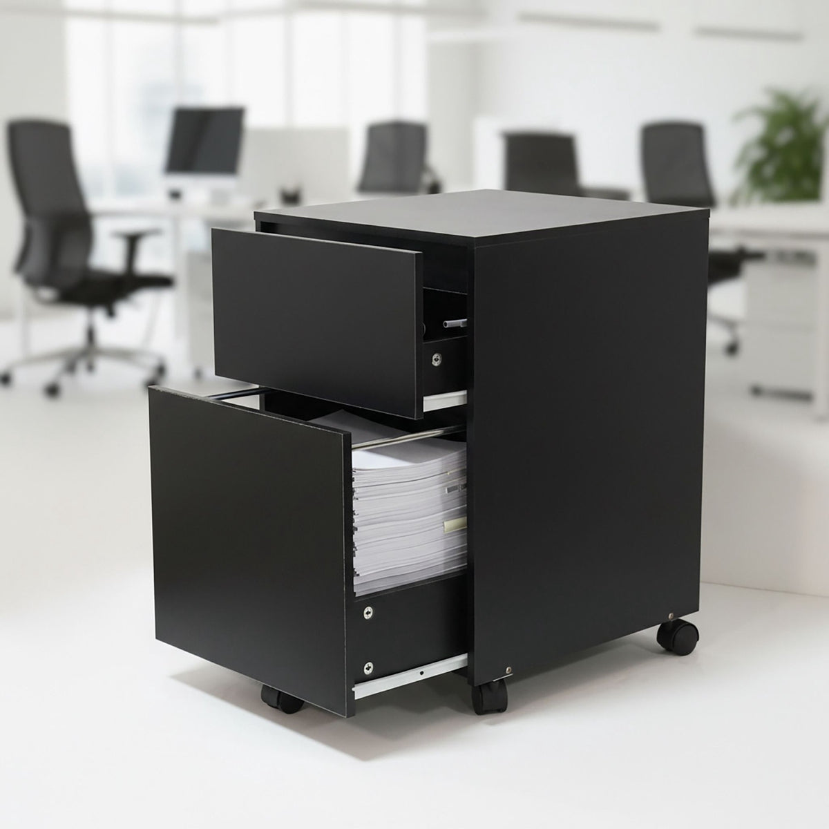 Rolling File Cabinet with Hanging Rails and Drawer
