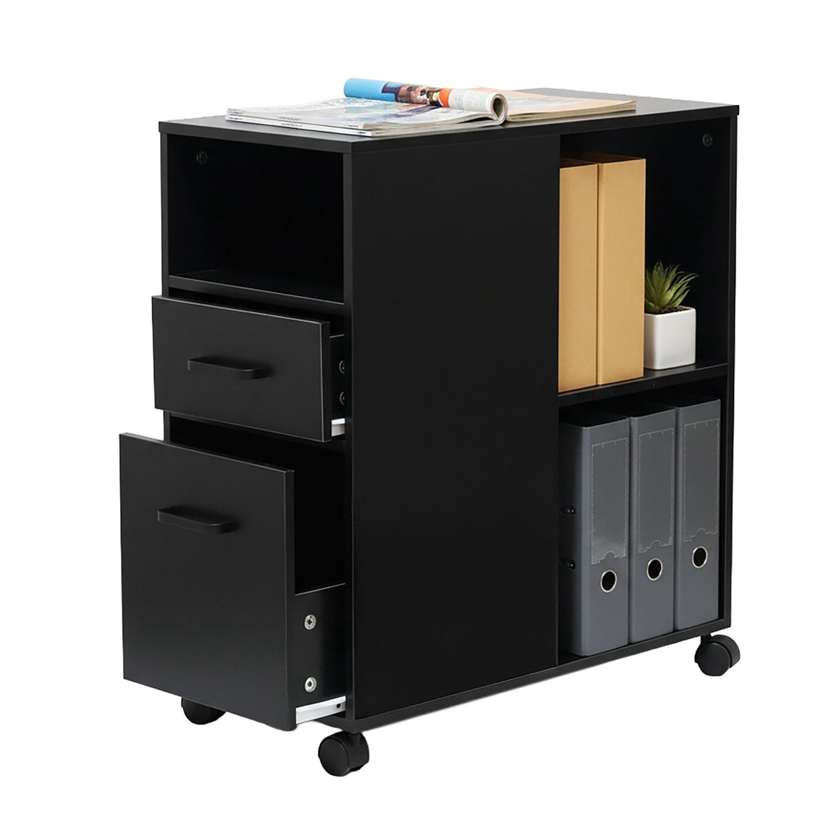 Rolling Filing Cabinet with 2 Drawers and 3 Shelves