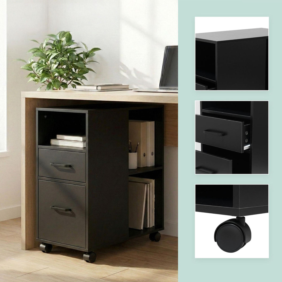 Rolling Filing Cabinet with 2 Drawers and 3 Shelves