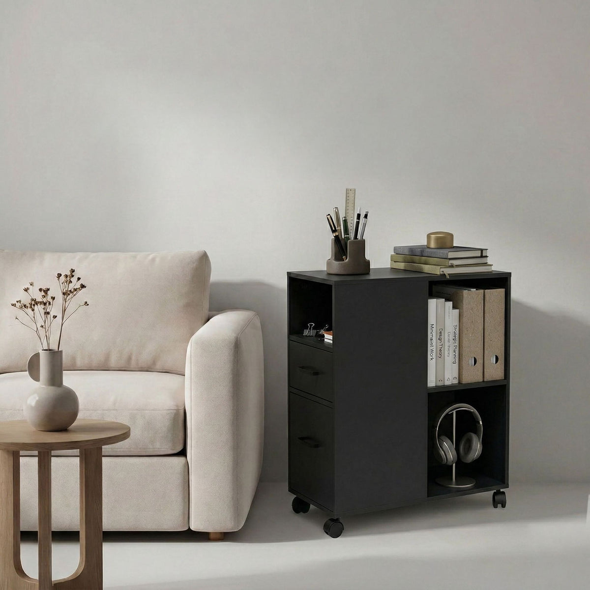 Rolling Filing Cabinet with 2 Drawers and 3 Shelves