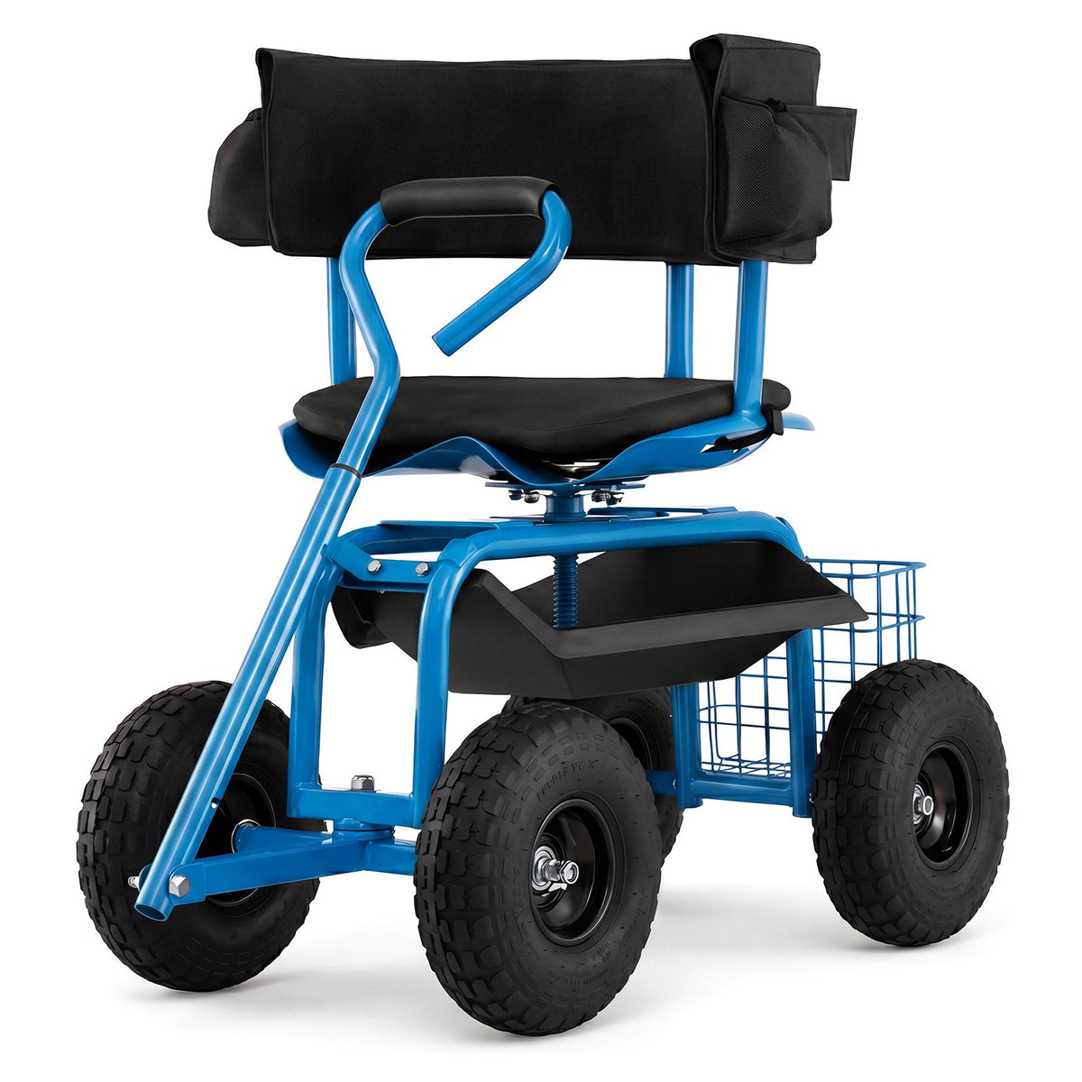 Rolling Garden Cart with Swivel Seat and Storage Basket