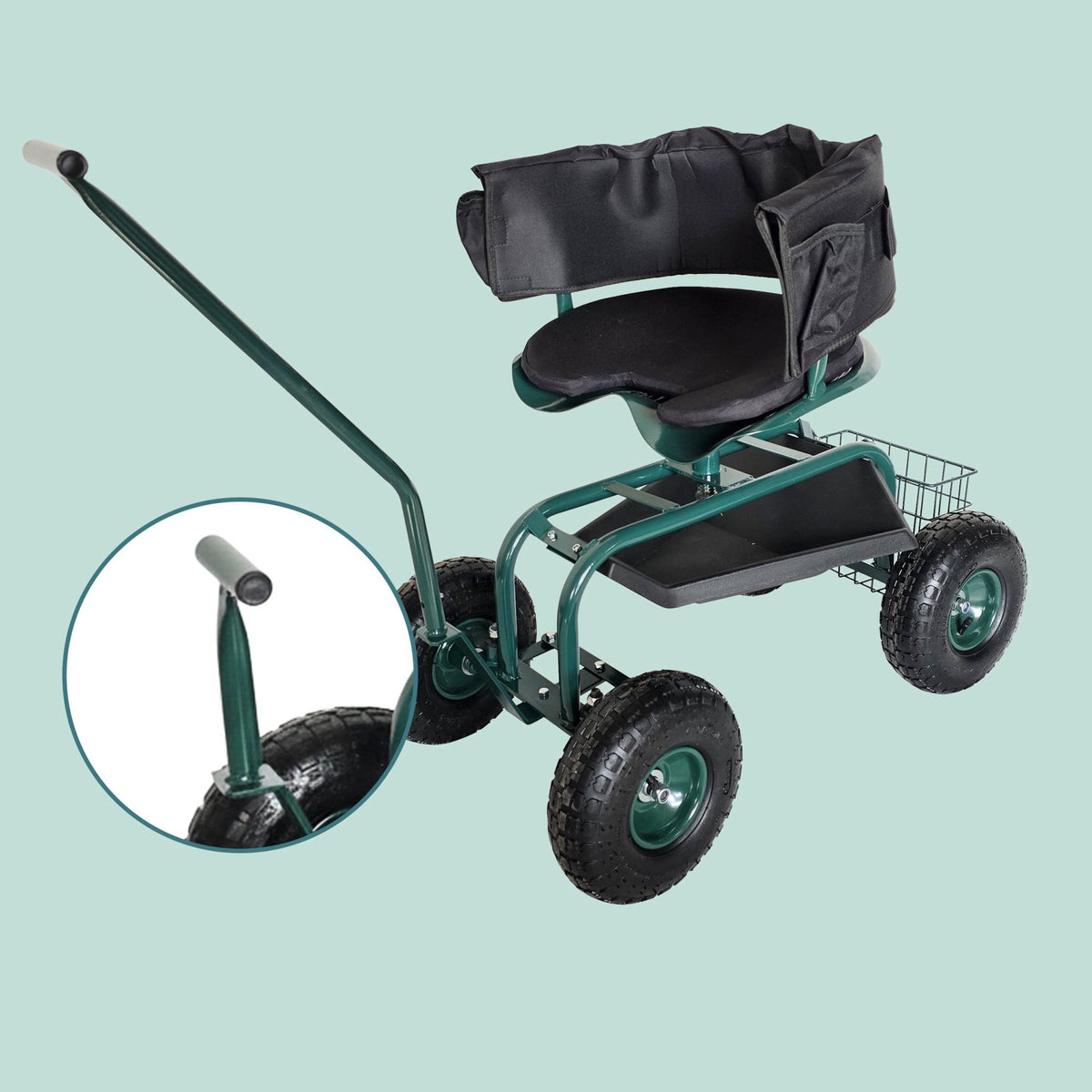 Rolling Garden Seat with Storage and Adjustable Height