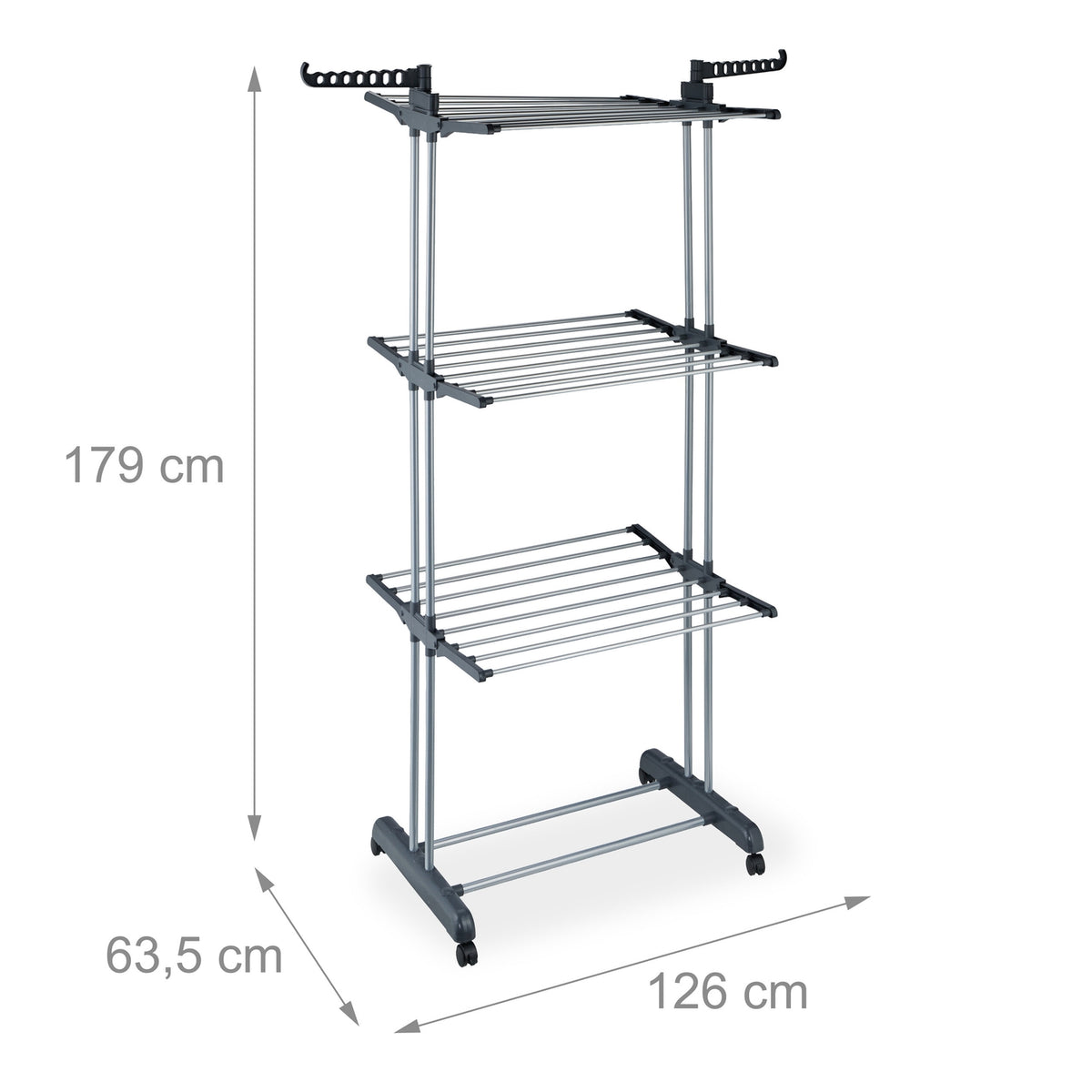 Rolling Laundry Rack with Foldable Wings and Hangers