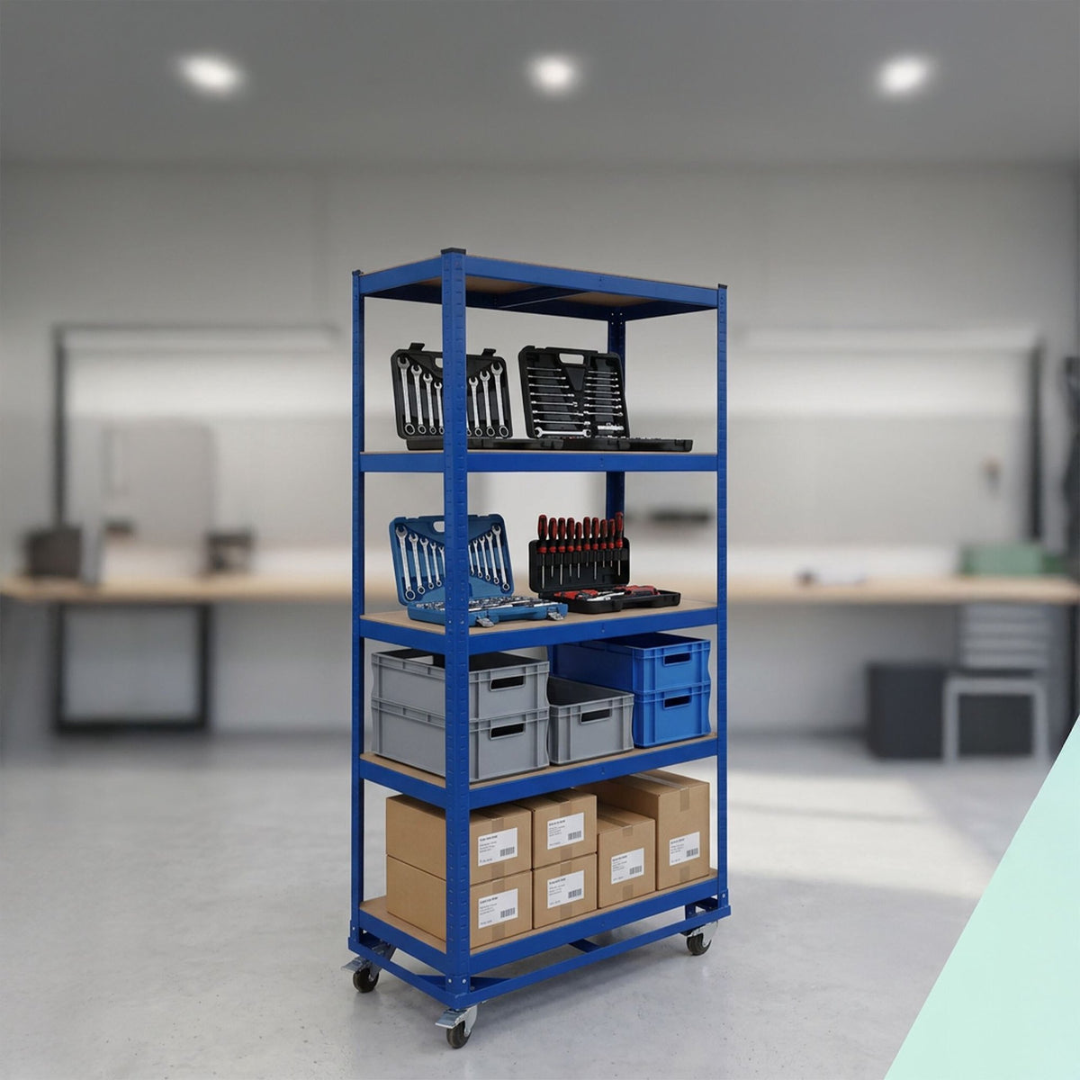 Rolling Steel Shelving Unit – Adjustable, Locking Casters