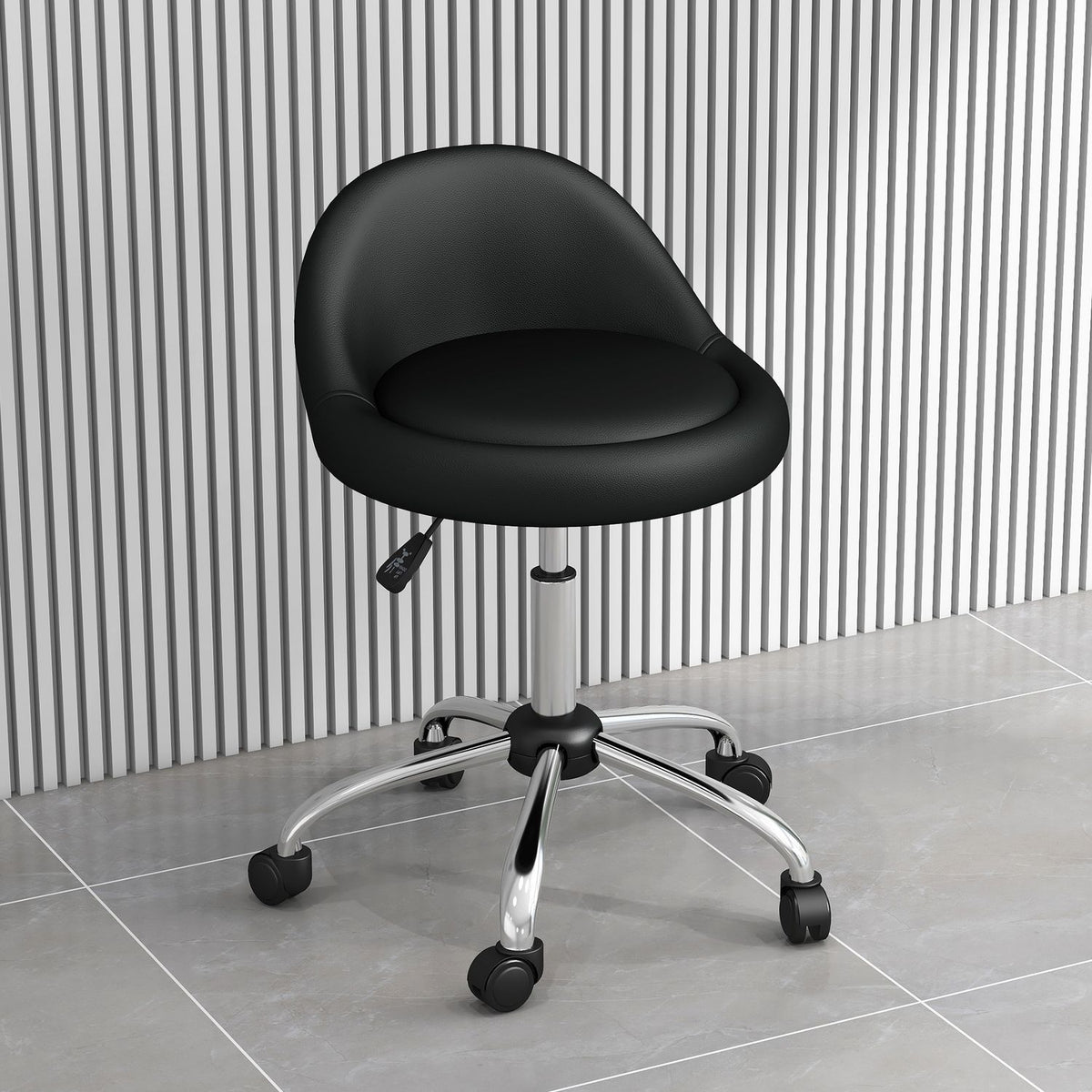Rolling Stool Height-Adjustable Work Stool 63-83 Cm Swivel Stool With Wheels Swivel Salon Chair Salon Stool Faux Leather Black