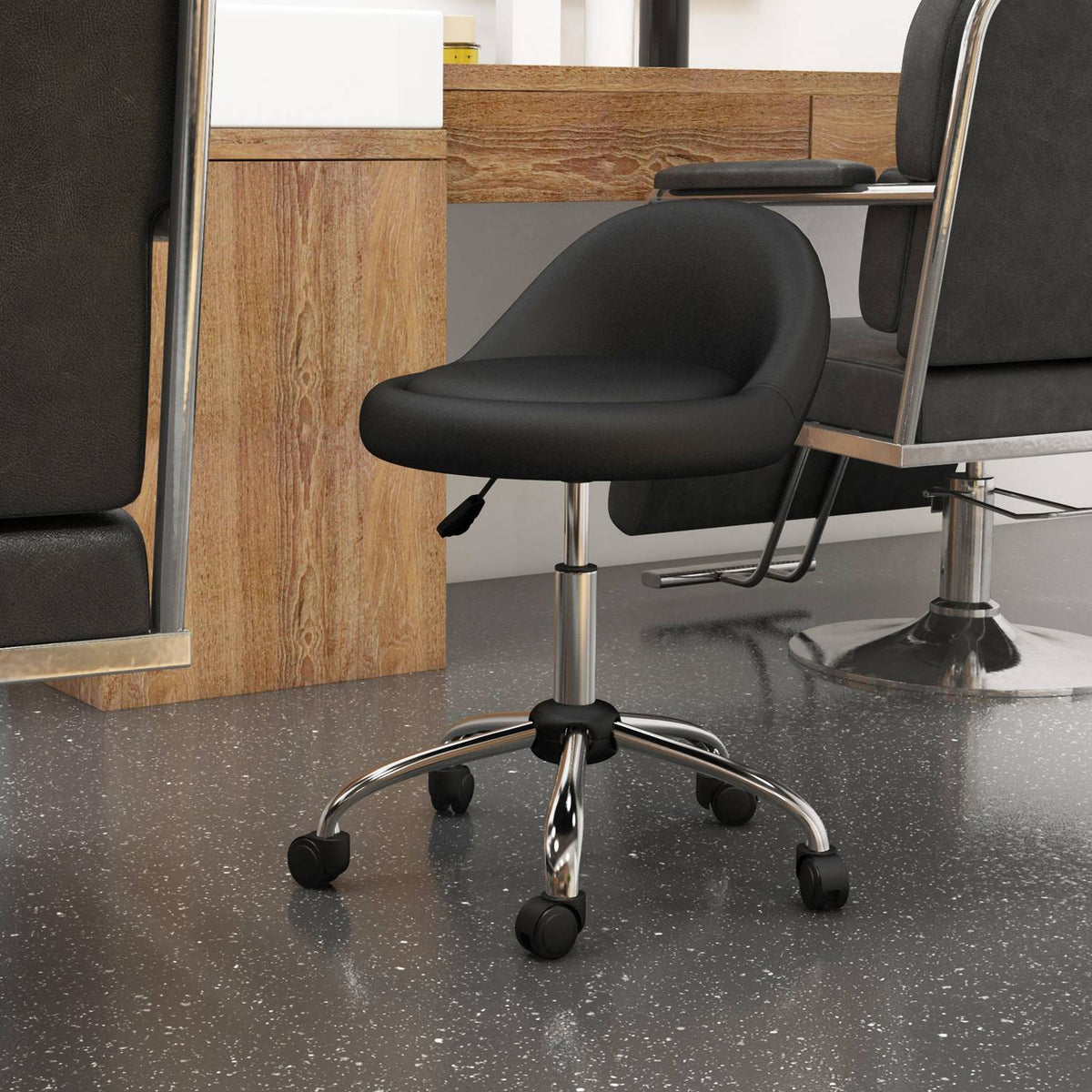 Rolling Stool Height-Adjustable Work Stool 63-83 Cm Swivel Stool With Wheels Swivel Salon Chair Salon Stool Faux Leather Black