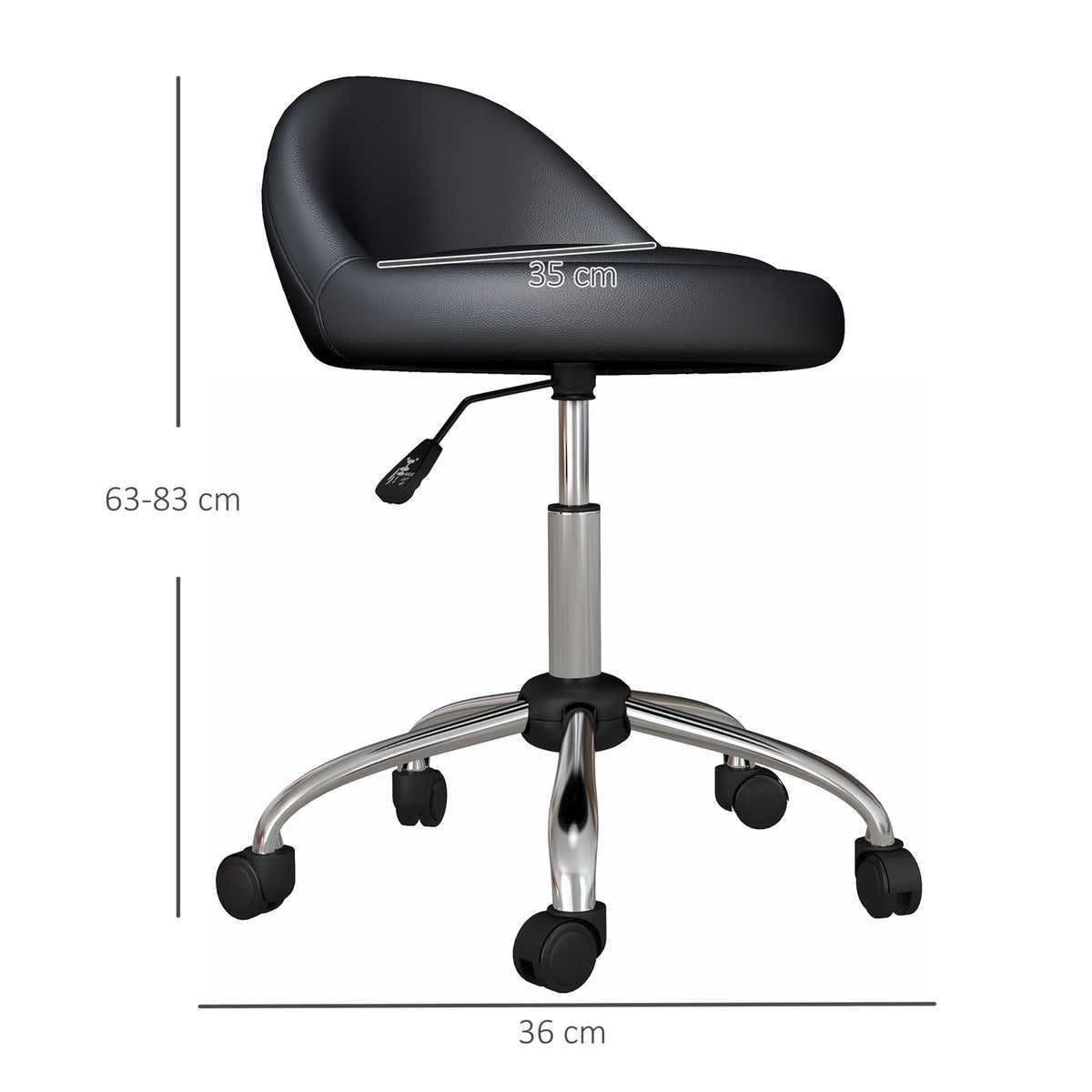 Rolling Stool Height-Adjustable Work Stool 63-83 Cm Swivel Stool With Wheels Swivel Salon Chair Salon Stool Faux Leather Black
