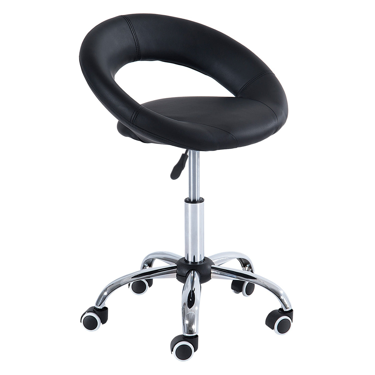 Rolling Stool, Work Stool, Swivel Stool, Office Chair, Height-Adjustable, Pu + Metal, Black, 50 X 54 X (66-78) Cm
