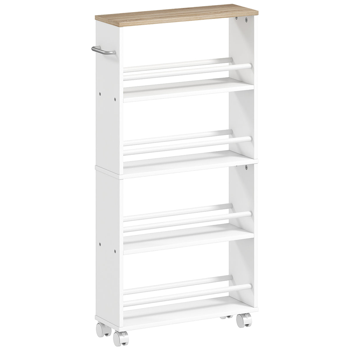 Rolling Storage Shelf, Narrow Design, 4 Tiers, 45x15x91 cm