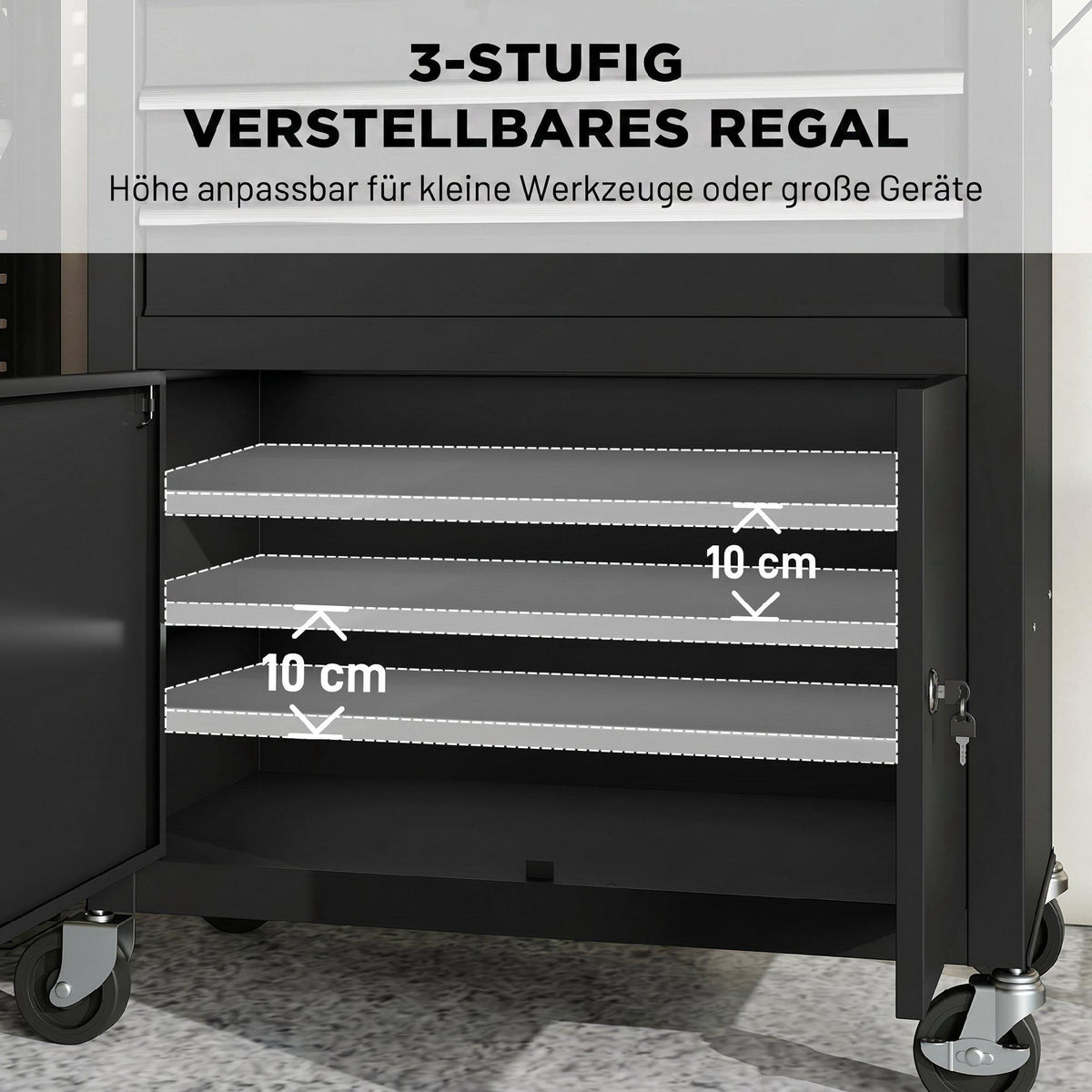 Rolling Tool Cabinet With Pegboard, 3 Drawers, Black