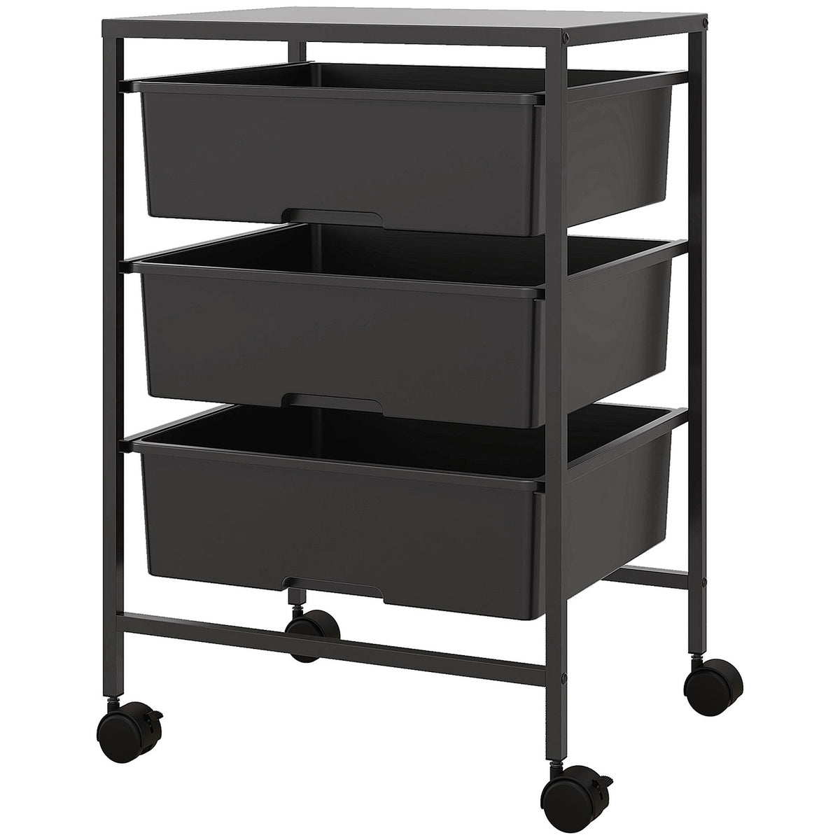 Rolling Trolley Serving Trolley with 3 Tier Handles Storage Trolley for Kitchen Living Room 40.8 x 33.5 x 60.5 cm Black