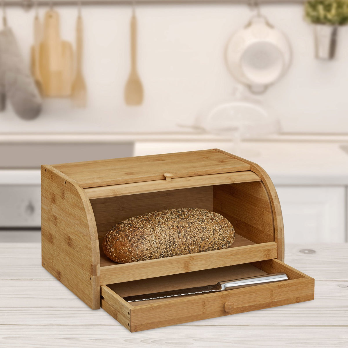 Rolling bread basket with drawer Bamboo