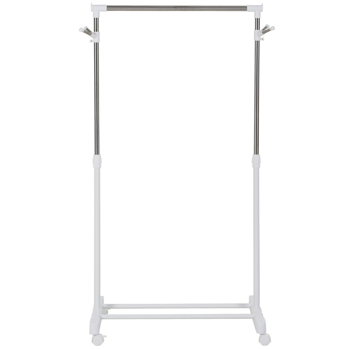 Rolling coat rack, height-adjustable, with lower shelf, 4 wheels, white