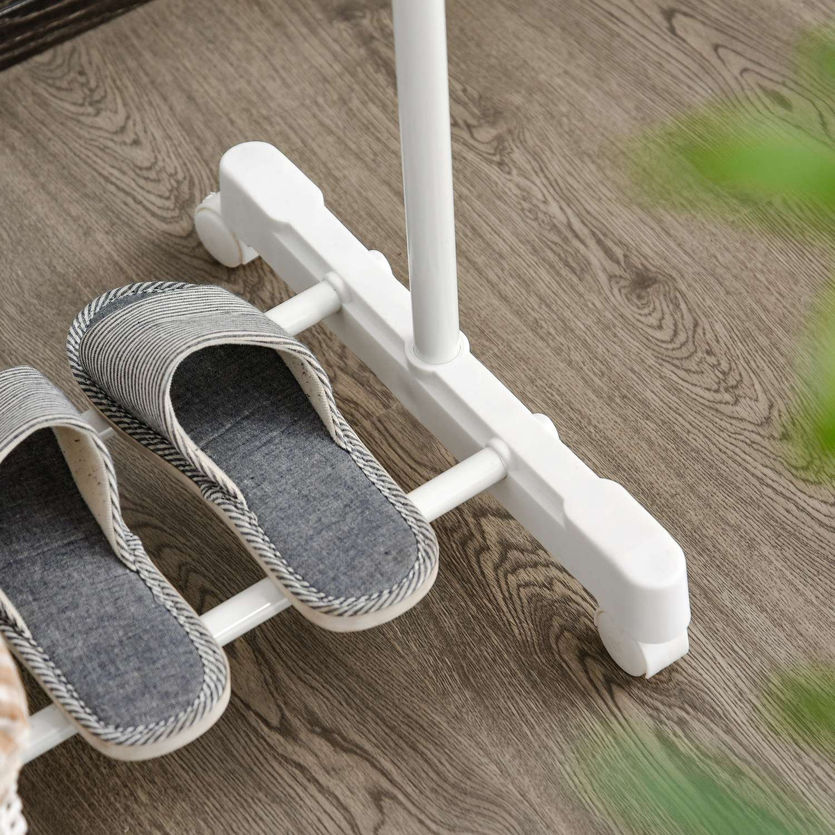 Rolling coat rack, height-adjustable, with lower shelf, 4 wheels, white