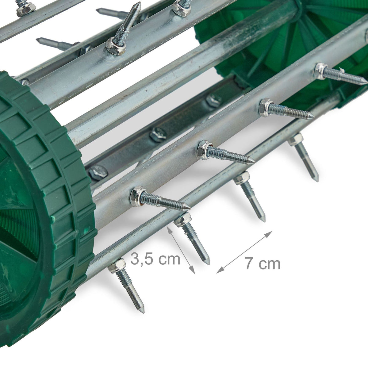 Rolling lawn aerator with handle