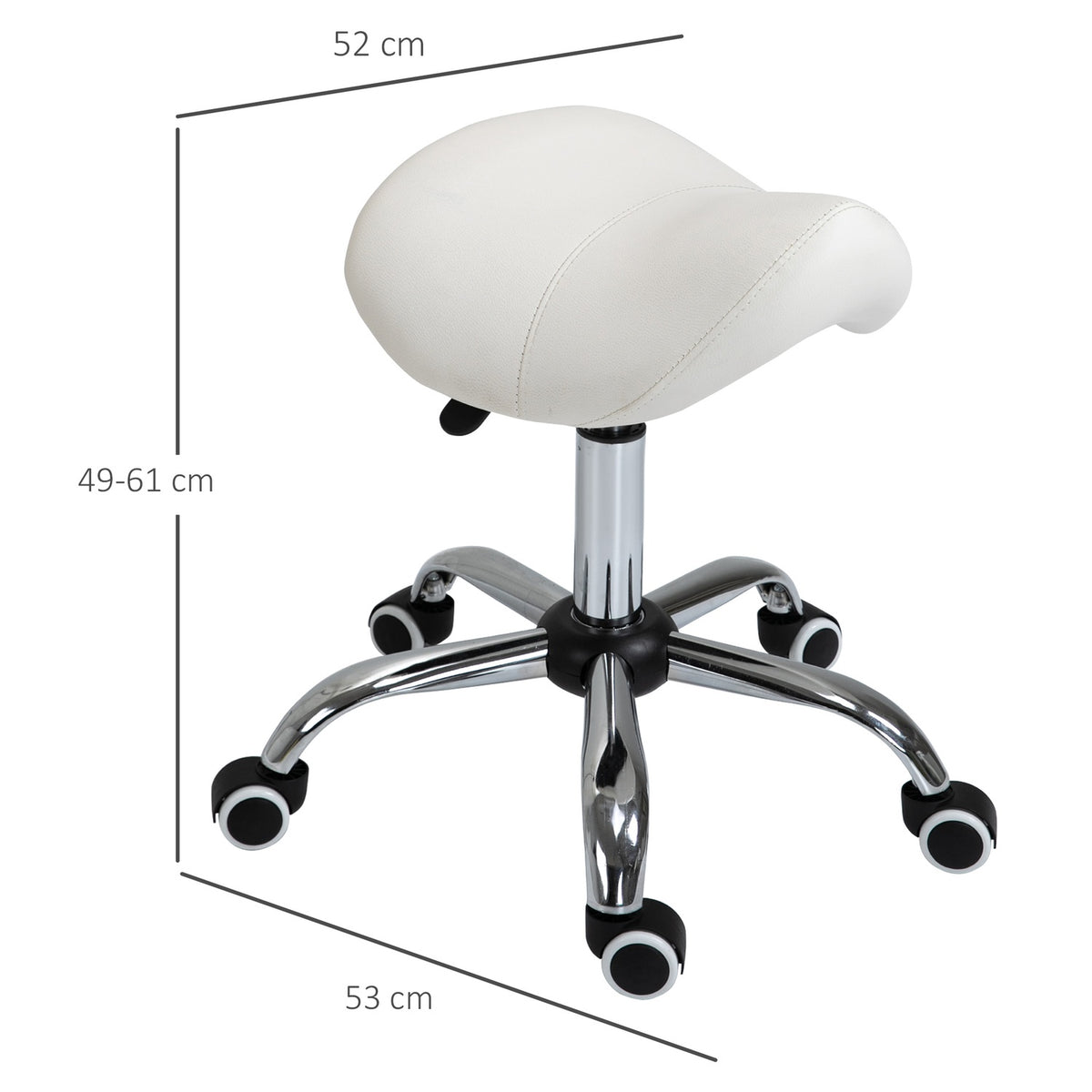 Rolling stool, height-adjustable, saddle stool, work stool, padded, white
