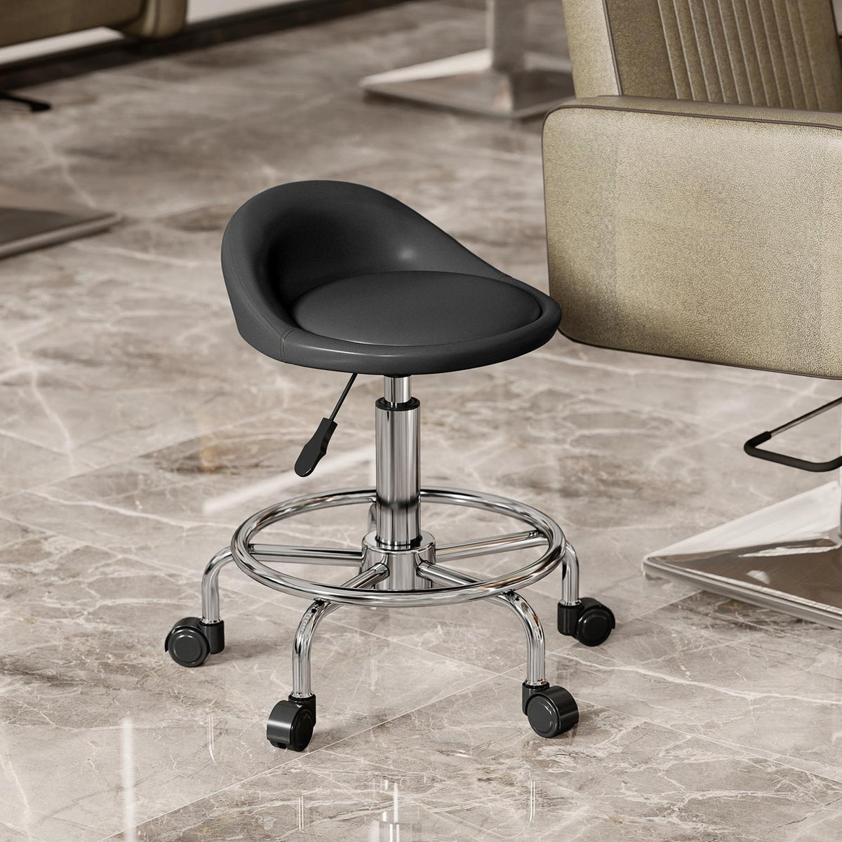 Rolling stool height adjustable with backrest swivel stool 59-75 cm work stool 360° rotating stool office stool for office salon massage spa black
