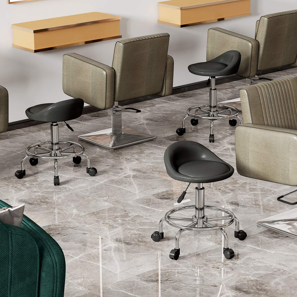 Rolling stool height adjustable with backrest swivel stool 59-75 cm work stool 360° rotating stool office stool for office salon massage spa black
