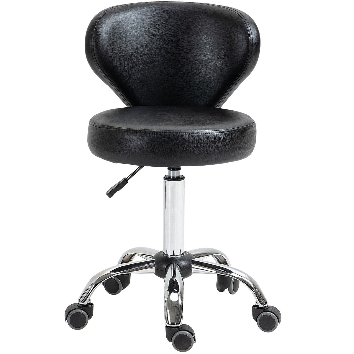Rolling stool massage stool - rotating work stool 360° - height-adjustable seat 49-64H cm, ergonomic backrest - chrome-plated metal in black faux leather cover