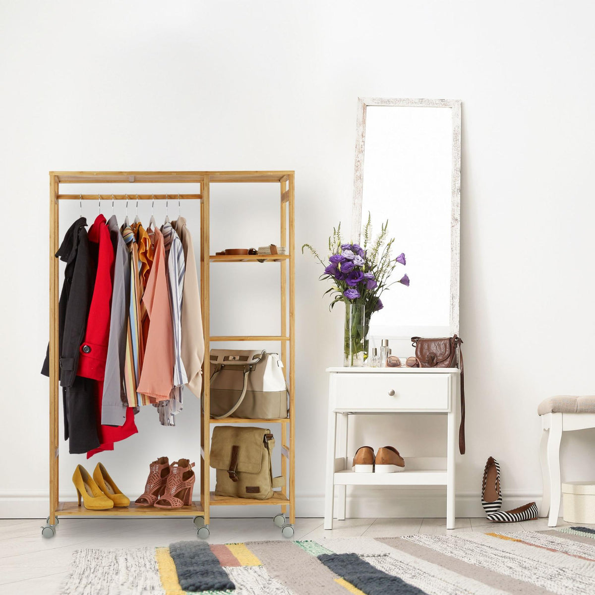 Rolling wardrobe in bamboo