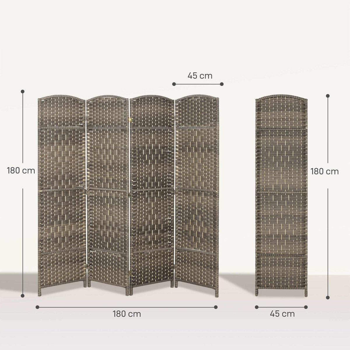 Room Divider, 4-Panel Folding Screen, Pine Wood, Black