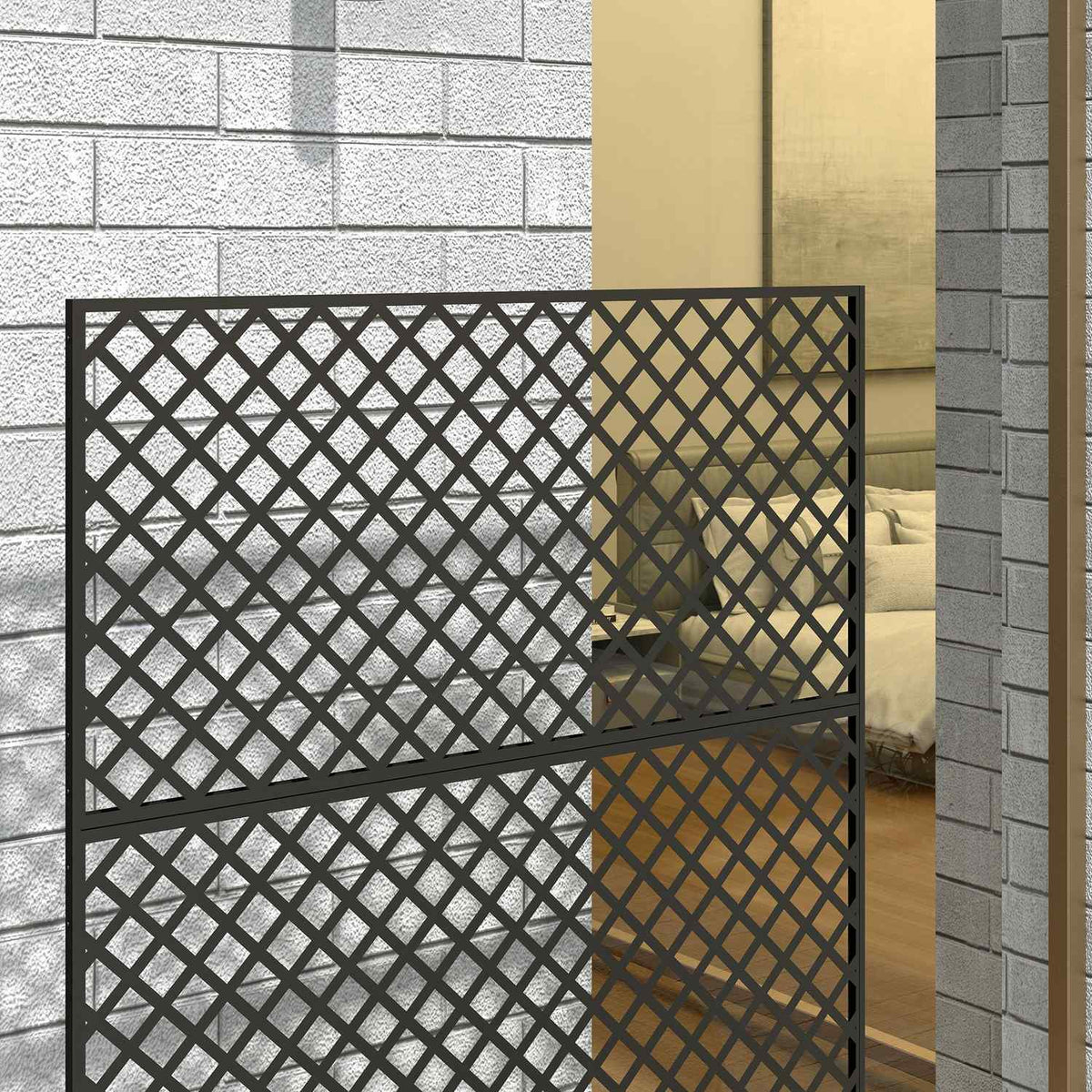 Room divider 3-part 122 x 198 cm free-standing screen in grid, partition 3-piece privacy screen made of steel, outdoor room divider privacy screen partition for garden, balcony, terrace, black