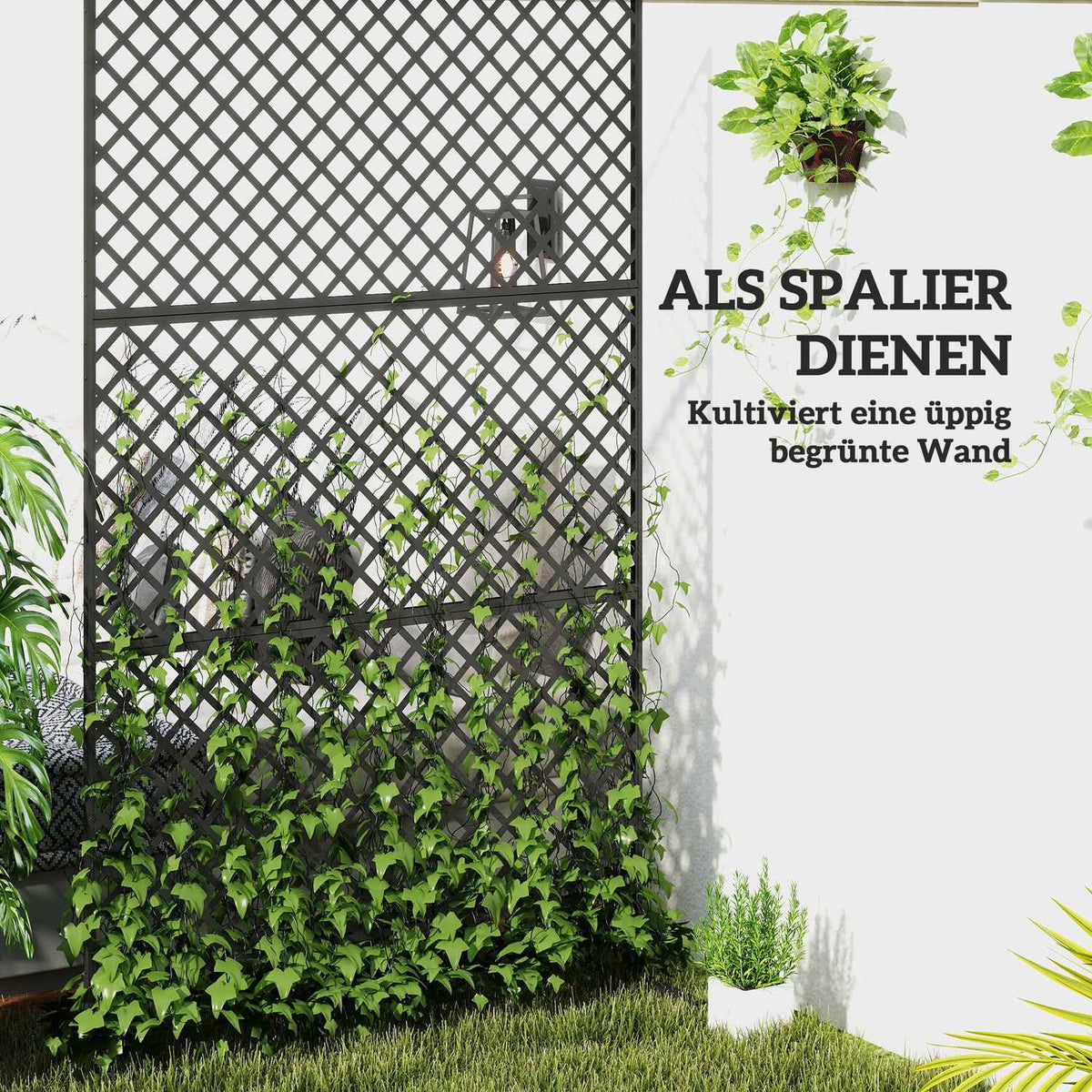 Room divider 3-part 122 x 198 cm free-standing screen in grid, partition 3-piece privacy screen made of steel, outdoor room divider privacy screen partition for garden, balcony, terrace, black