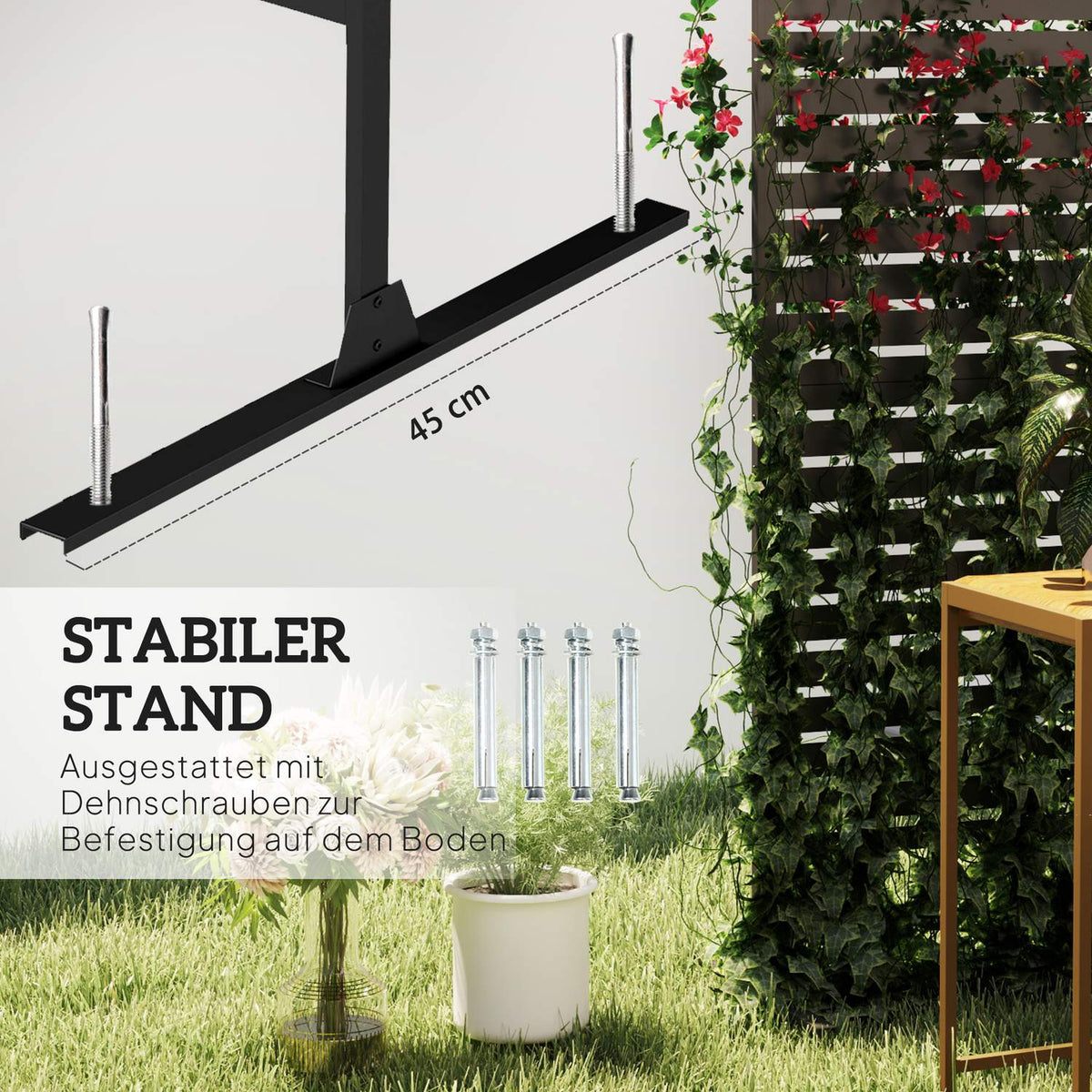Room divider, 3 parts, 122 x 198 cm, free-standing screen in slats, partition wall, 3-piece privacy screen made of steel, outdoor room divider, privacy screen, partition for garden, balcony, terrace, black