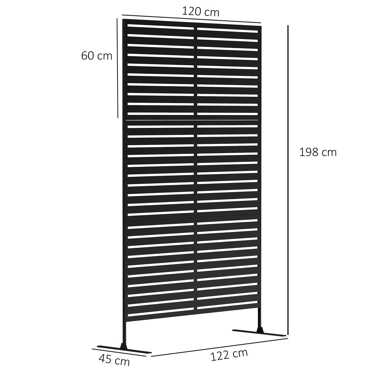 Room divider, 3 parts, 122 x 198 cm, free-standing screen in slats, partition wall, 3-piece privacy screen made of steel, outdoor room divider, privacy screen, partition for garden, balcony, terrace, black