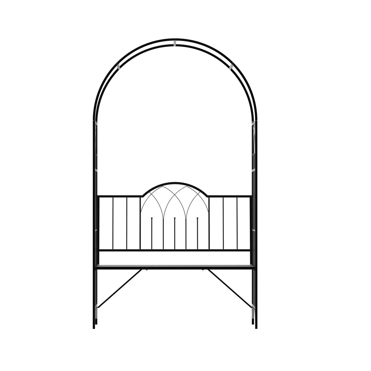Rose Arch With Bench, Rose Bench, Arbor Bench, Philosopher'S Bench, Trellis, Garden Bench, Metal, Black, 121 X 50 X 203 Cm