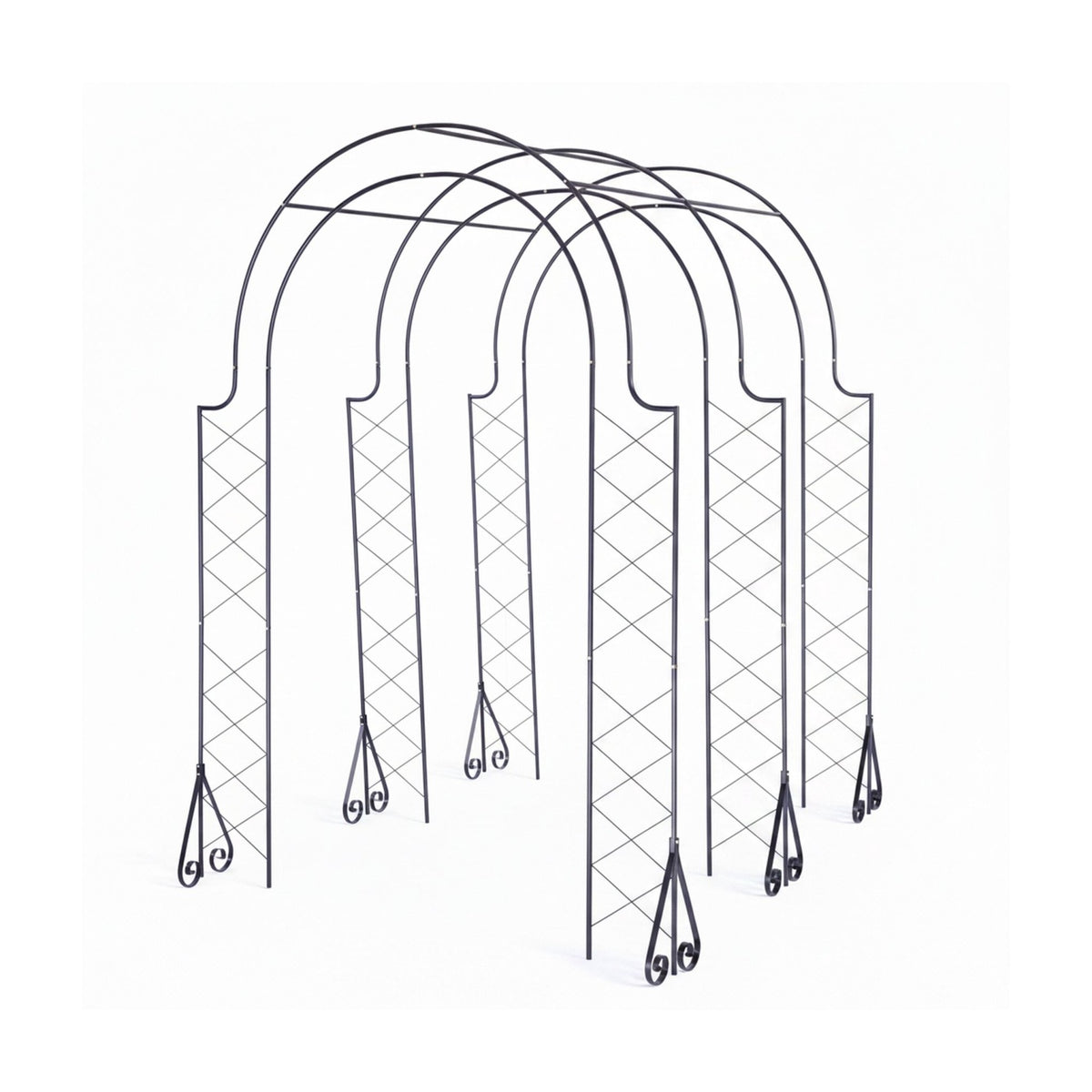Rose Trellis Garden Arch, Black Metal, 3-Arch Design