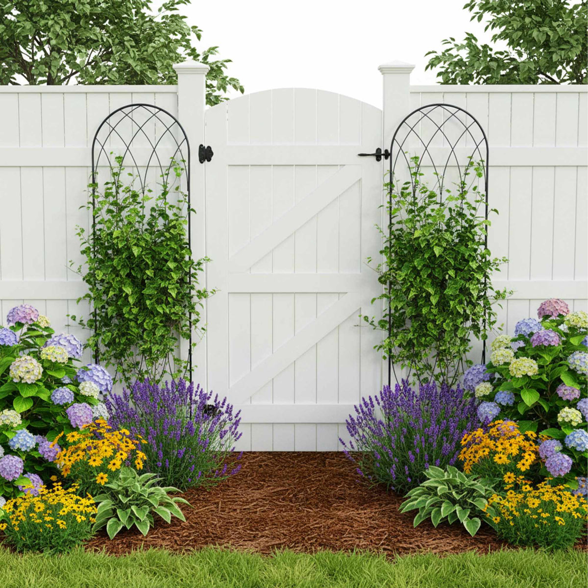 Rose Trellis Set Of 2, Metal Arched With Ground Spikes