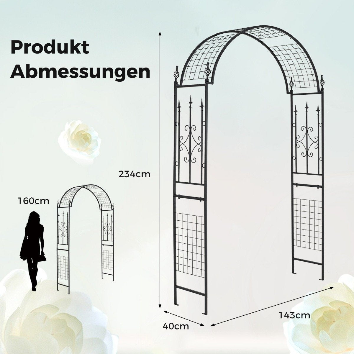 Rose arch metal garden arch for climbing plants trellis arch for backyard wedding party 143 x 40 x 234 cm