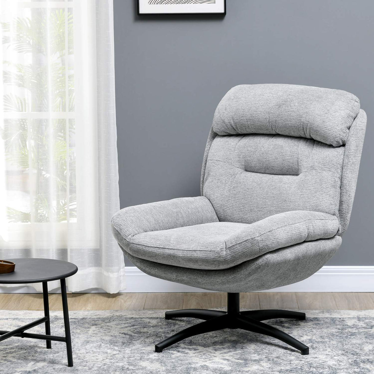 Rotatable armchair, lounge chair with water-repellent chenille look, padded relaxation chair with integrated armrest, for living room